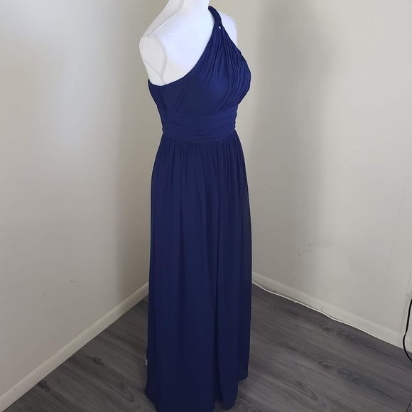 Donna Morgan Rachel Chiffon One Shoulder Formal Dress Midnight Blue Size 2 - Picture 6 of 12